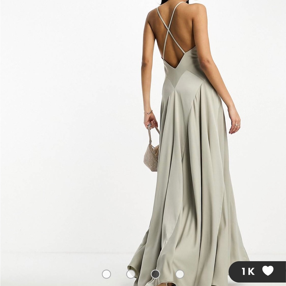 ASOS EDITION satin plunge maxi dress with cross back in sage green - NWT